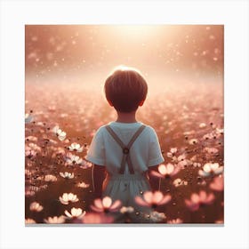 Little Boy In A Field Of Flowers 1 Canvas Print