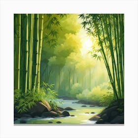 A Stream In A Bamboo Forest At Sun Rise Square Composition 313 Canvas Print