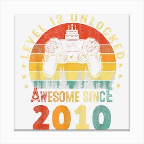 13 Year Old Boy Level 13 Unlocked Awesome 2010 13th Birthday Canvas Print