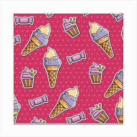 Seamless Pattern Patches With Ice Cream Canvas Print