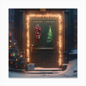 Christmas Decoration On Home Door Sharp Focus Emitting Diodes Smoke Artillery Sparks Racks Sy (6) Canvas Print