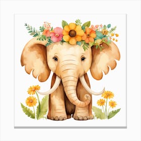 Floral Baby Mammoth Nursery Illustration (22) Canvas Print