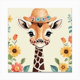 Floral Baby Giraffe Nursery Illustration (30) Canvas Print