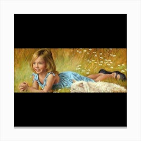 Little Girl And Dog Canvas Print