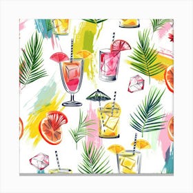 Seamless Pattern With Tropical Drinks 15 Canvas Print