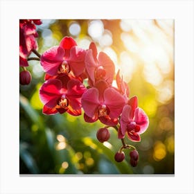 Red Orchids In Full Bloom Exploding With Vibrant Colors Foreground Focus Soft Bokeh Effect In The Canvas Print