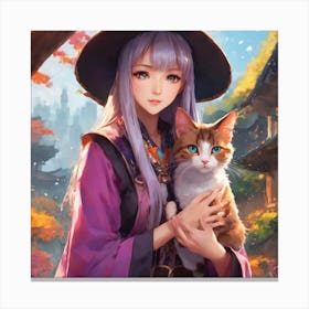 Anime Girl Holding Cat Canvas Print