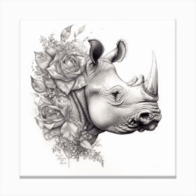 Rhino With Roses Canvas Print