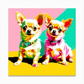'Chihuahua Pups' , This Contemporary art brings POP Art and Flat Vector Art Together, Colorful, Home Decor, Kids Room Decor, Animal Art, Puppy Bank - 13th Canvas Print