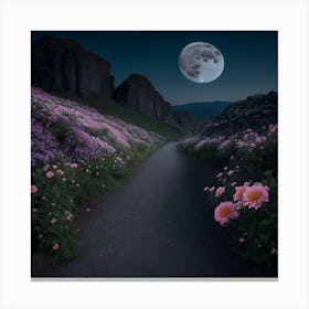 Moonlight Over Flowers Canvas Print
