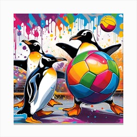 Penguins Playing Soccer Canvas Print