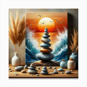 Stacking Stones At Sunset Canvas Print