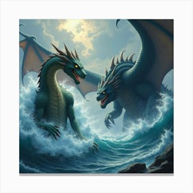 A Fierce Dragon Battling A Giant Sea Monster In A Stormy Sea 1 Canvas Print