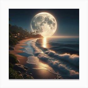 Full Moon Over The Beach 3 Canvas Print