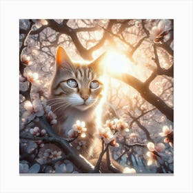 Cat In Cherry Blossoms Canvas Print