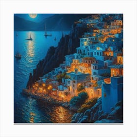 Santorini Greece Town At Night Canvas Print