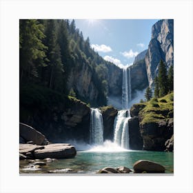 Waterfall Down The Mountain Canvas Print