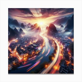 Chinese City At Night Canvas Print