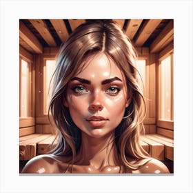 Portrait Of A Girl In A Sauna Canvas Print