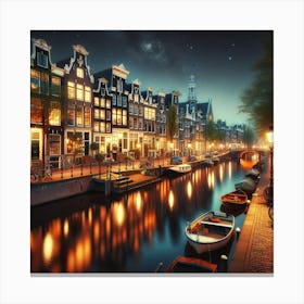 Amsterdam Canal At Night_1 Canvas Print