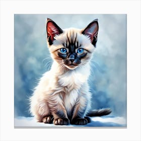 Siamese Kitten Digital Watercolor Portrait Canvas Print