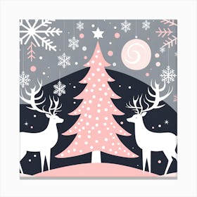 Christmas Tree And Deer, Rein deer, Christmas Tree art, Christmas Tree, Christmas vector art, Vector Art, Christmas art, Christmas, two Canvas Print