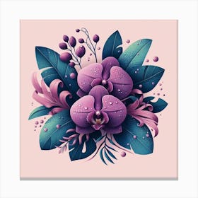 Scandinavian style, Purple orchid flower on tropical leaves 2 Canvas Print