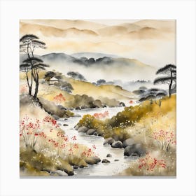 Japanese Landscape Painting Sumi E Drawing (16) Canvas Print