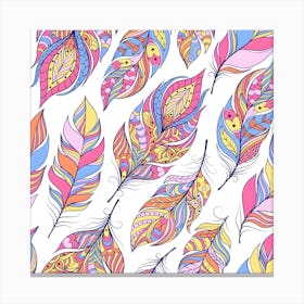 Seamless Pattern With Colorful Feathers Canvas Print