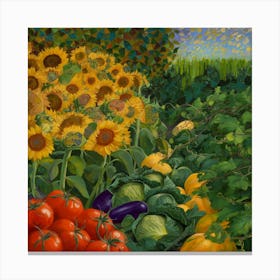 Sunflowers In The Garden 1 Canvas Print