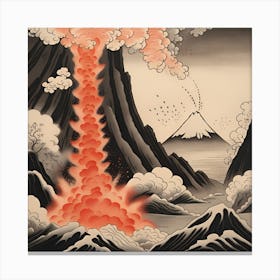 Hawaiian Eruption Crimson Japanese Monochromatic Watercolor Canvas Print