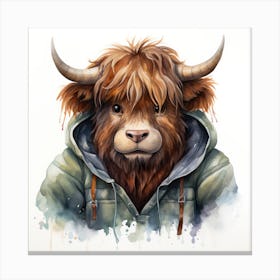 Watercolour Cartoon Yak In A Hoodie 1 Canvas Print