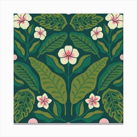 Tropical Leaves   Green Square Canvas Print