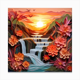 Waterfall At Sunset Canvas Print