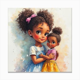 Little African American Girl And Her Doll Stampe su tela