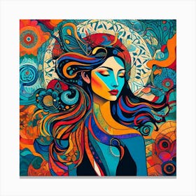 Young Girl With Long Hair Abstract Painting Canvas Print