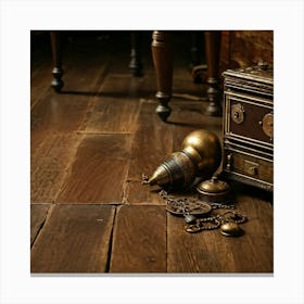 Antique Chest On Wooden Floor Canvas Print