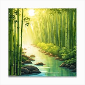 A Stream In A Bamboo Forest At Sun Rise Square Composition 27 Canvas Print