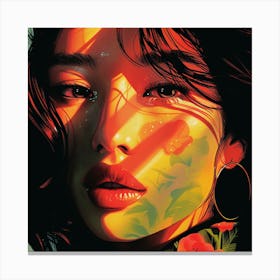 Asian Girl With Flowers Canvas Print