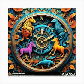 Clock With Animals 1 Canvas Print
