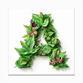 Letter A Made Of Leaves And Butterflies Canvas Print