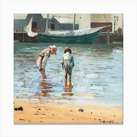 Two Boys Playing In The Water Canvas Print