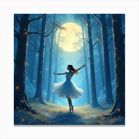 Watercolor Scene Of Dancer In An Enchanted Moonlit Forest 1 Canvas Print