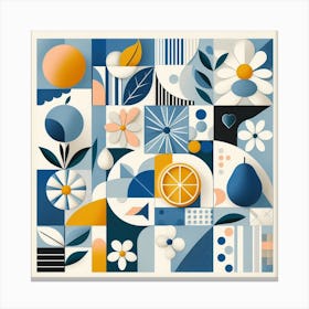 Blue, White, and Yellow - Geometric and Floral Collage Inspired by Matisse Canvas Print