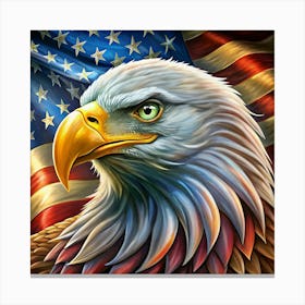 Bald Eagle With American Flag Background Canvas Print