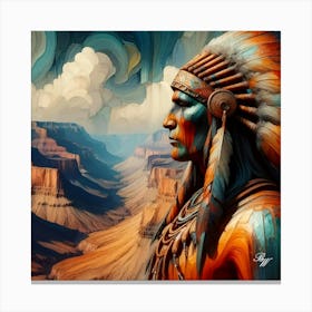 Native American Statue Overlooking Grand Canyon 2 Copy Canvas Print