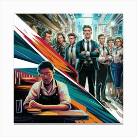 Group Of People At A Desk Canvas Print