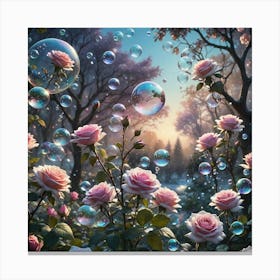 Pink Roses And Bubbles Canvas Print