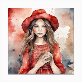 Boho art girl wearing a red hat Canvas Print
