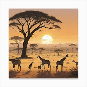 Giraffes In The Savannah Canvas Print